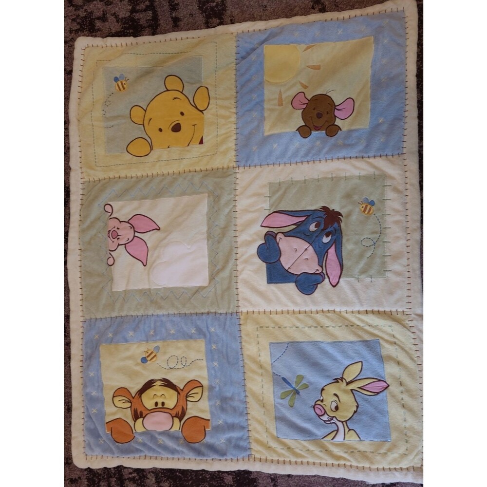 Disney Baby Winnie The Pooh Patchwork Plush Blanket Eeyore Tigger Roo Piglet
